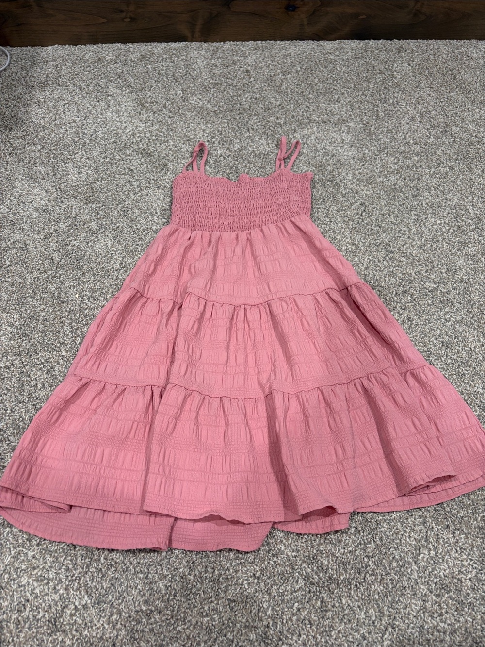 Girls Pink Tiered Smocked Sundress